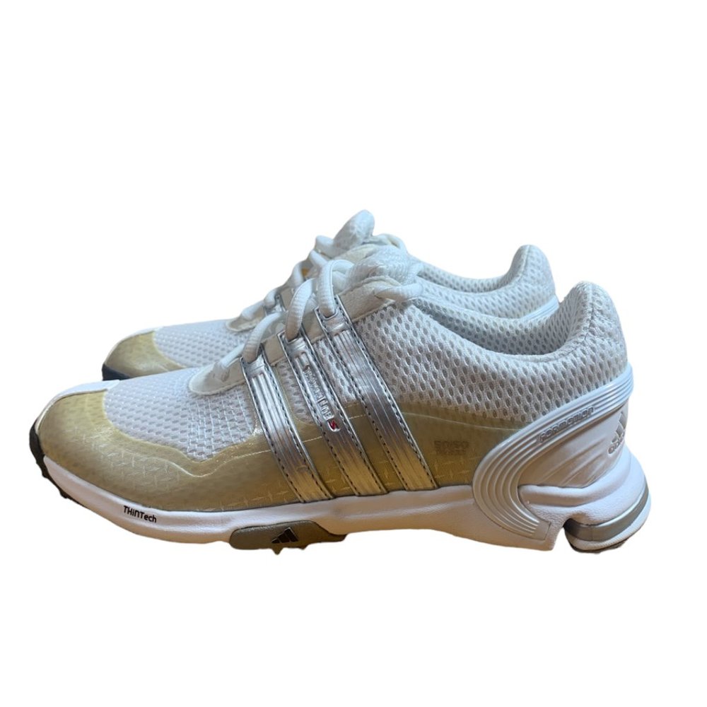 Adidas TRAXION LITE FM S Womens Size 6 M Golf Shoes Waterproof White/Silver/Gold